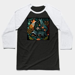 Three Folksy Funky Foxes Grooving With Thriving Fauna Baseball T-Shirt